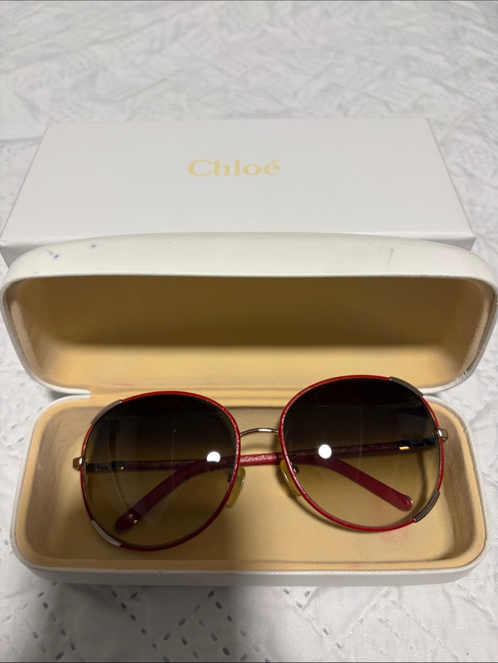 Chloe Red Round Women's Sunglasses with Brown Gradient Lenses